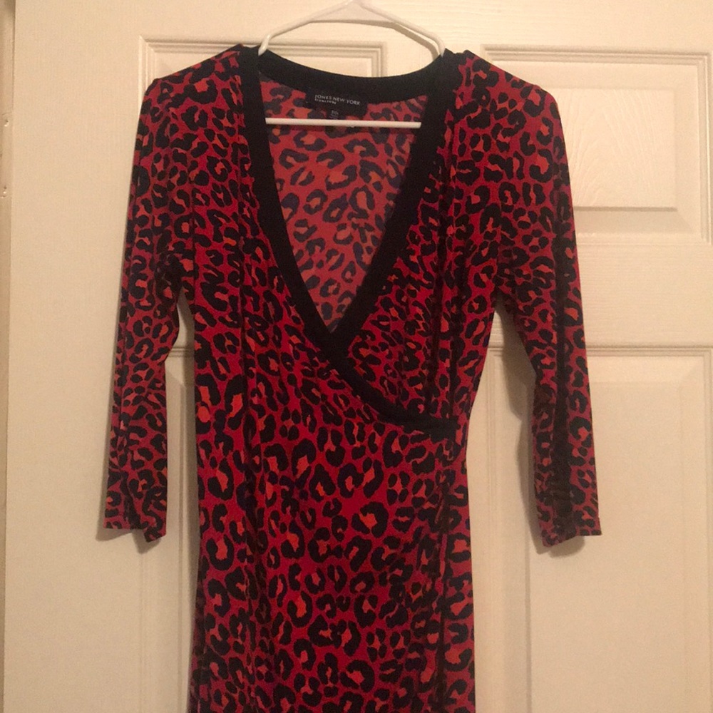 Red, Navy, orange, leopard print wrap dress